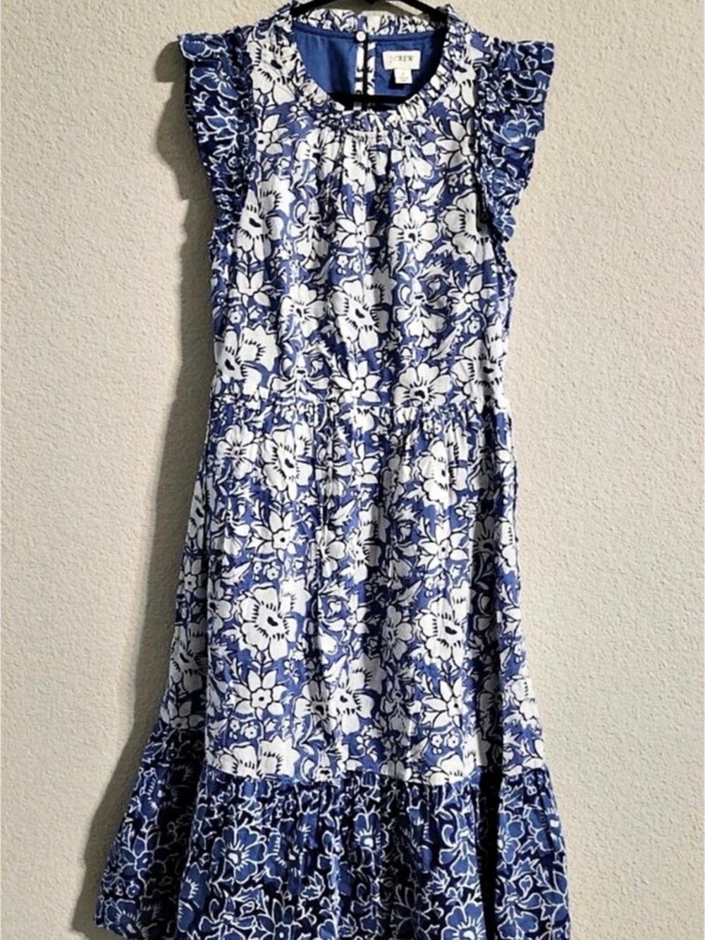 J.Crew Ruffle Tiered Floral Mini Dress Blue & White - size 2
